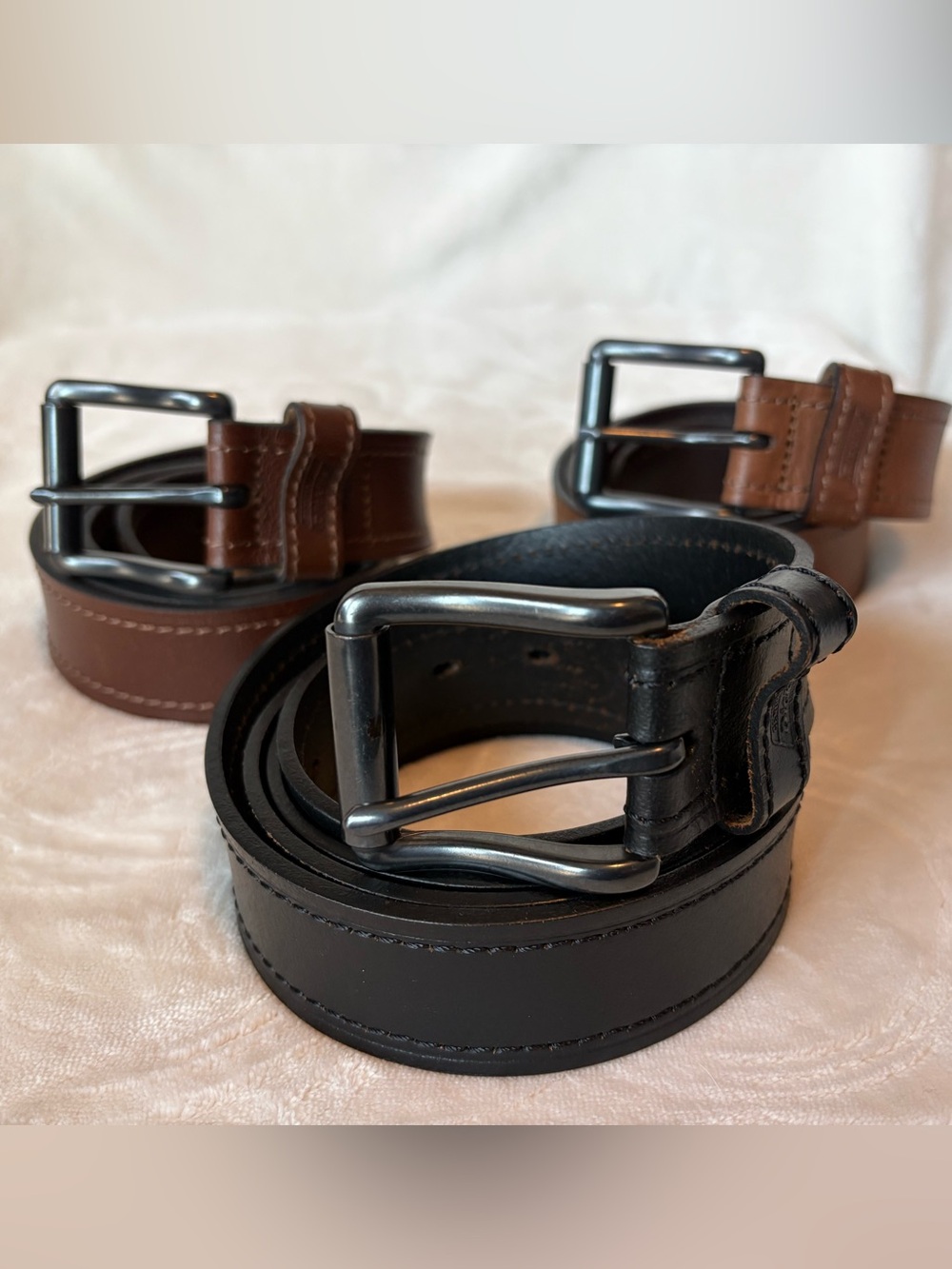 Dickies Men’s Leather Work Belt Bundle - Qty. 3 - 46/48 Black/Brown/Cognac